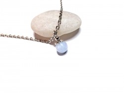 Collier pendentif minimaliste argent Aigue-marine, bijou lithothérapie : pierre bleue, chakra de la gorge communication yoga