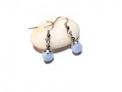 Boucles d'oreilles crochets minimalistes argent Aigue-marine, bijou lithothérapie pierre bleue, chakra de la gorge Vishuddha