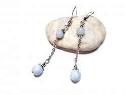 Boucles d'oreilles crochets argent Aigue-marine, bijou lithothérapie pierre bleue, chakra de la gorge communication sérénité