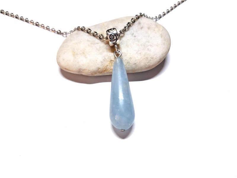 Silver Necklace Aquamarine pendant, Gemstone jewel gemstone yoga meditation boho hippie chic