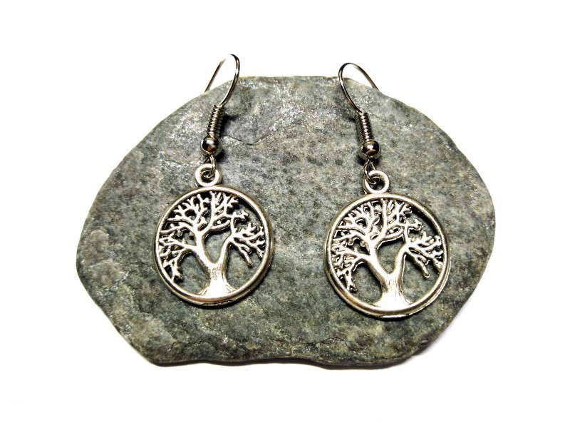 Boucles d'oreilles argentées, pendentifs Petit Arbre de vie ajouré, bijou spiritualité La Blanche Hermine