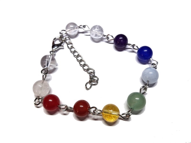 Bracelet argent Cristal de roche & 7 chakras bijou lithothérapie à Quimperlé purification équilibre harmonie méditation yoga