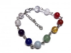Clear Crystal & 7 chakras Silver Bracelet, lithotherapy jewel yoga meditation
