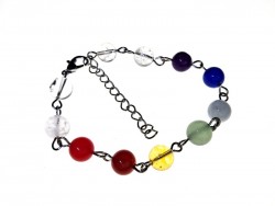 Clear Crystal & 7 chakras Silver Bracelet, lithotherapy jewel yoga meditation