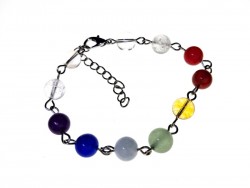 Clear Crystal & 7 chakras Silver Bracelet, lithotherapy jewel yoga meditation