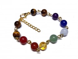 Tiger's Eye & 7 chakras Gold Bracelet, lithotherapy jewel yoga meditation