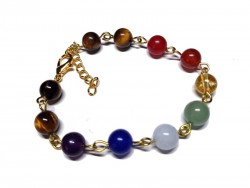 Tiger's Eye & 7 chakras Gold Bracelet, lithotherapy jewel yoga meditation
