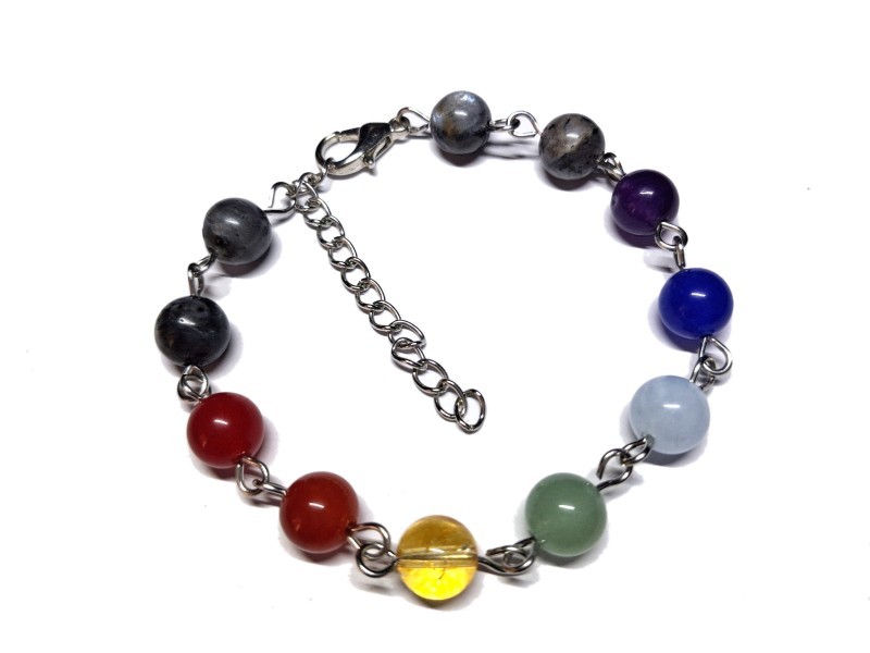 Bracelet argent Labradorite & 7 chakras bijou lithothérapie : confiance en soi protection équilibre intérieur yoga reiki