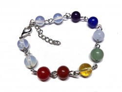 Opalite & 7 chakras Silver Bracelet, lithotherapy jewel yoga meditation