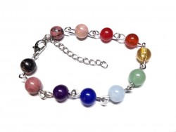 Bracelet argent Rhodonite & 7 chakras bijou lithothérapie : 4ème chakra du cœur équilibre relations guérison yoga