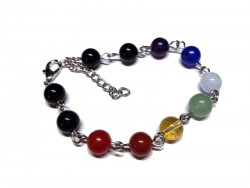 Obsidian & 7 chakras Silver Bracelet, lithotherapy jewel yoga meditation