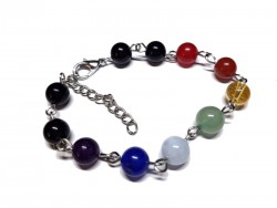 Bracelet argent Obsidienne & 7 chakras bijou lithothérapie : pierre noire chakra racine protection ancrage divination yoga