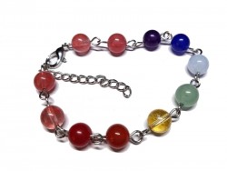 Bracelet argent Quartz cerise & 7 chakras bijou lithothérapie, confiance en soi créativité imagination amour relations yoga