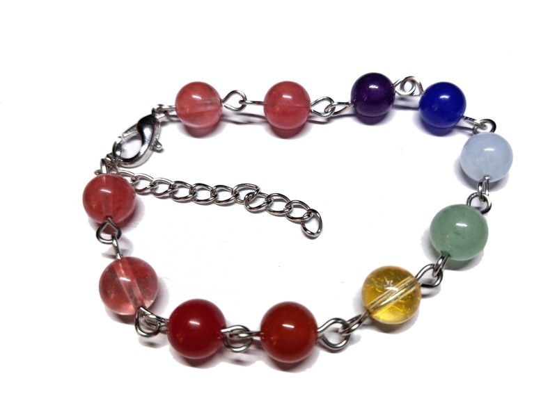 Bracelet argent Quartz cerise & 7 chakras bijou lithothérapie, confiance en soi créativité imagination amour relations yoga