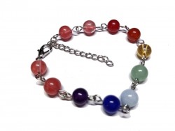 Cherry Quartz & 7 chakras Silver Bracelet, lithotherapy jewel yoga meditation
