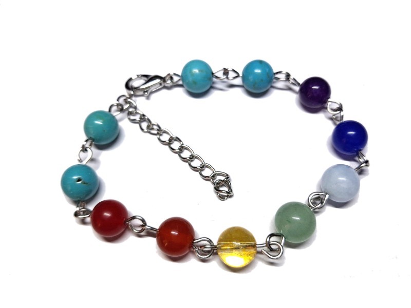 Turquoise howlite & 7 chakras Silver Bracelet, gemstone beads lithotherapy jewel