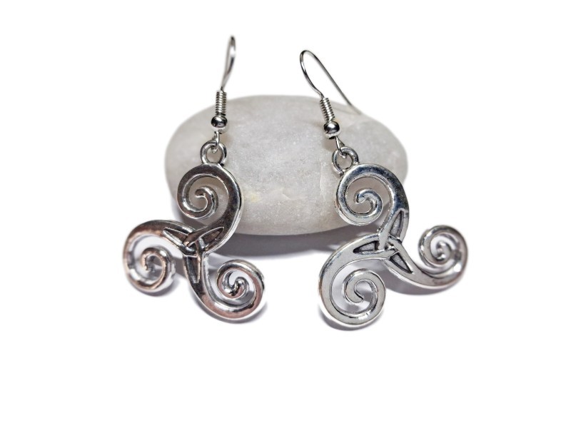 Boucles d'oreilles argent, pendentifs Triskèle, bijou celtique, triskel triskell paganisme wicca celte druide de Bretagne