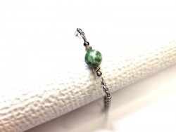 Green Jasper Silver Bracelet, lithotherapy jewel yoga meditation boho hippie chic