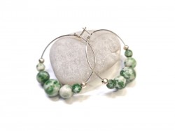 Boucles d'oreilles créoles argent Jaspe vert, bijou lithothérapie pierre 4ème chakra du cœur Anahata équilibre guérison