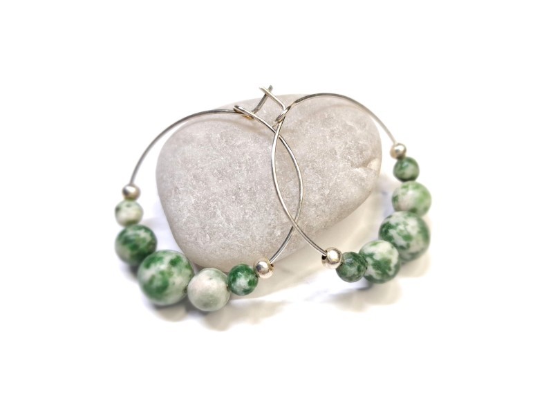 Boucles d'oreilles créoles argent Jaspe vert, bijou lithothérapie pierre 4ème chakra du cœur Anahata équilibre guérison
