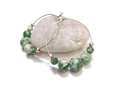 Silver hoop Earrings, Green Jasper, lithotherapy jewel gemstone yoga meditation