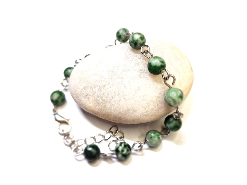 Bracelet argent Jaspe vert bijou lithothérapie : pierre 4ème chakra du cœur équilibre guérison ancrage et méditation yoga