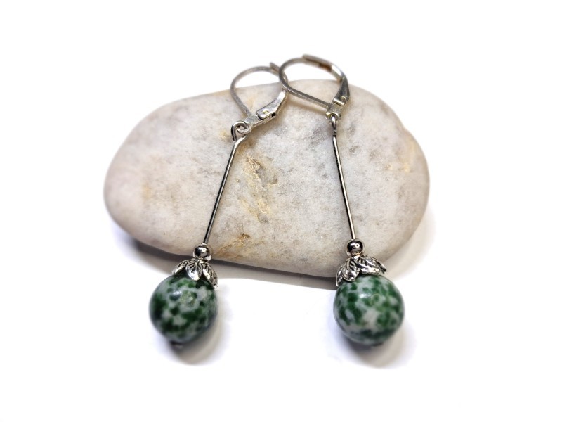 Silver Earrings, Green Jasper, Gemstone jewel gemstone yoga meditation boho hippie chic