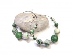 Silver hoop Earrings, Green Jasper, lithotherapy jewel gemstone yoga meditation