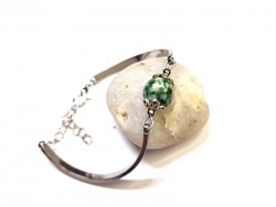 Bracelet argent Jaspe vert bijou lithothérapie : pierre 4ème chakra du cœur équilibre guérison ancrage et méditation yoga