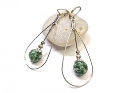 Boucles d'oreilles longues argent Jaspe vert, bijou bohème lithothérapie pierre 4ème chakra du cœur équilibre guérison nature