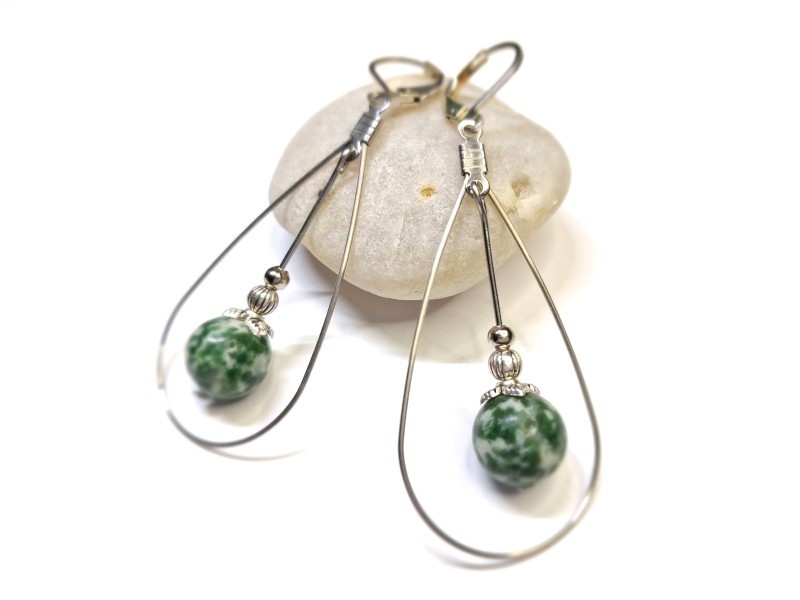 Silver Earrings, Green Jasper, Gemstone jewel gemstone yoga meditation boho hippie chic