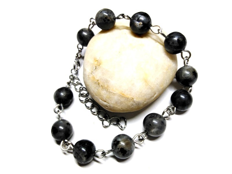 Bracelet inox argent ajustable perles de Labradorite bijou lithothérapie : confiance en soi protection équilibre intérieur
