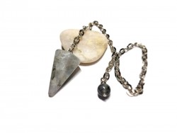 Pendule Labradorite argent, accessoire divination & lithothérapie : pierre grise, radiesthésie guidance voyance oracle