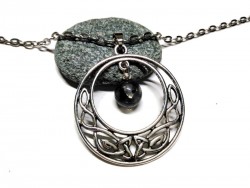 Silver Necklace Moon with knotworks Labradorite pendant, Wicca witchcraft lithotherapy
