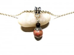 Silver Necklace Rhodonite pendant, Gemstone jewel gemstone yoga meditation boho hippie chic