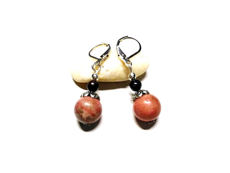 Silver Earrings, Rhodonite, Gemstone jewel gemstone yoga meditation boho hippie chic