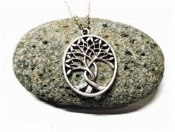 Collier petite chaîne féminine, pendentif Triple Arbre de vie, métal argenté, bijou spiritualité La Blanche Hermine
