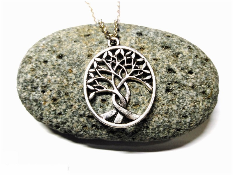 Collier petite chaîne féminine, pendentif Triple Arbre de vie, métal argenté, bijou spiritualité La Blanche Hermine
