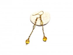 Boucles d'oreilles artisanales dorées avec perles de Citrine naturelle véritable, bijou lithothérapie de confiance en soi