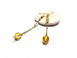 Gold Earrings, Citrine, lithotherapy jewel gemstone yoga meditation boho hippie chic