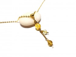 Collier pendentif doré Citrine véritable, bijou lithothérapie : 3ème chakra du plexus solaire pour la confiance en soi