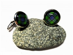 Boutons de manchette argent Tartan Black Watch bleu & vert, bijou tartans mariage cérémonie Écosse kilt écossais