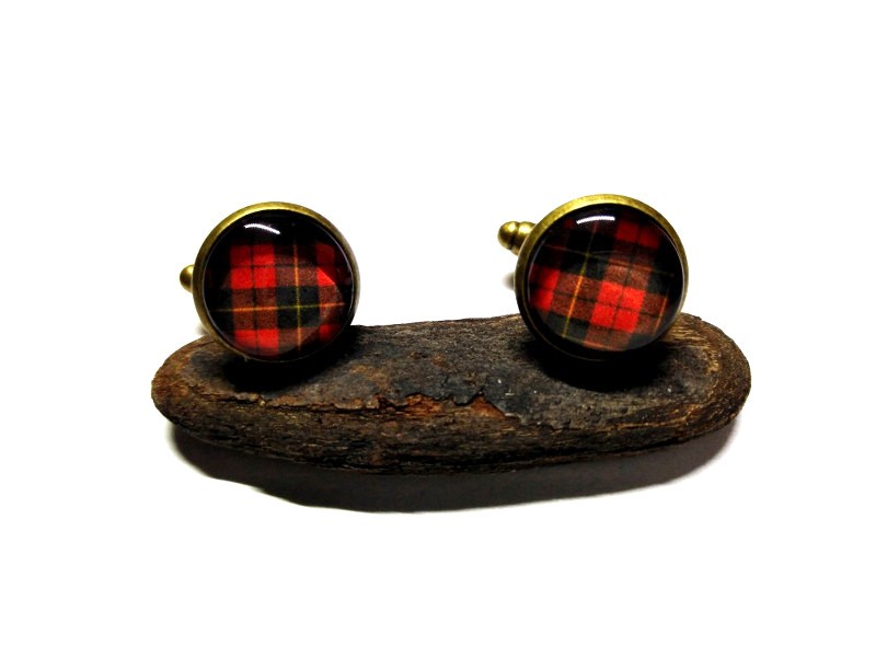 Cufflinks & Wallace Tartan black & red, tartan jewel man wedding Scottish plaid Scotland pipeband bagpipe