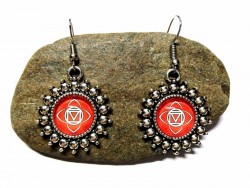 Silver Earrings, Chakra Muladhara pendant