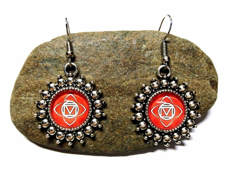 Boucles d'oreilles argent, pendentif Chakra Muladhara