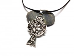 Collier noir & pendentif argent Croix celtique, bijou croix celte unisexe en Bretagne, Irlande bijoux celtes irlandais