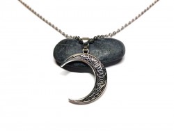 Necklace + pendant, silver Moon and Pentagram Wicca jewel Pagan witchcraft