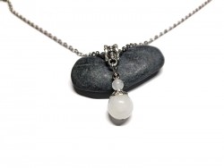Silver Necklace White Quartz pendant, lithotherapy jewel gemstone yoga meditation chakra