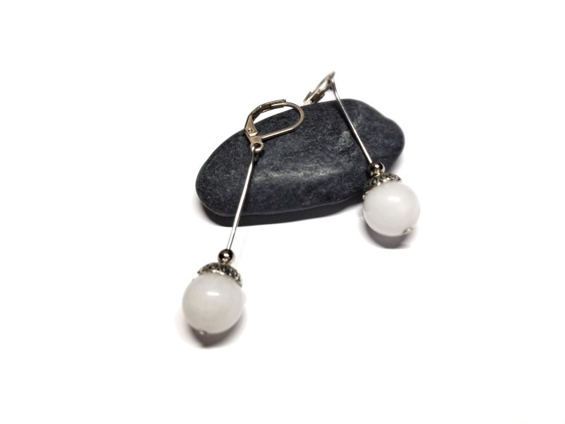 Silver Earrings, White Quartz, Gemstone jewel gemstone yoga meditation boho hippie chic