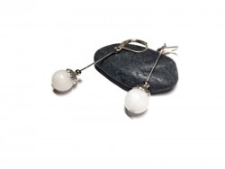 Silver Earrings, White Quartz, Gemstone jewel gemstone yoga meditation boho hippie chic